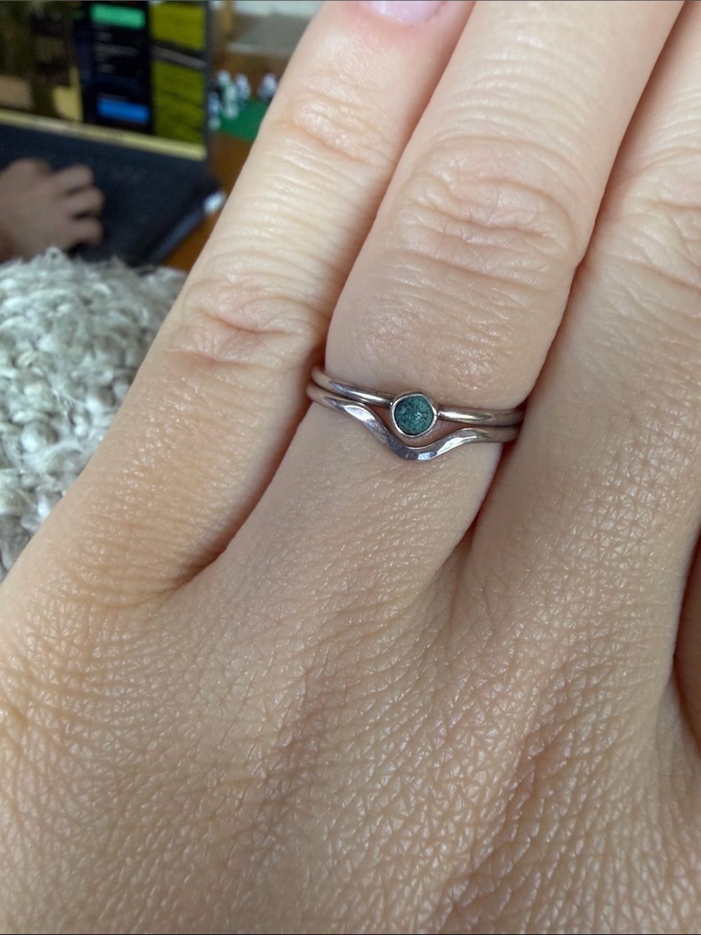 Simple Sterling Silver Stackable Ring with Green Stone